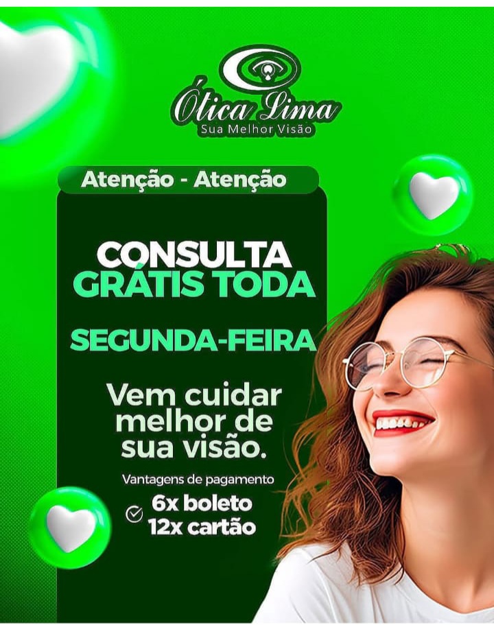Ótica Lima, consultas nas segunda-feira